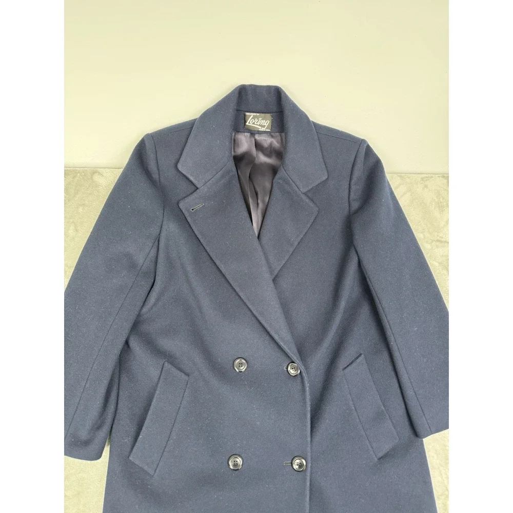 Vintage Loring Long Blue Wool Overcoat Womens 46 XL-XXL Double Breasted USA 80s